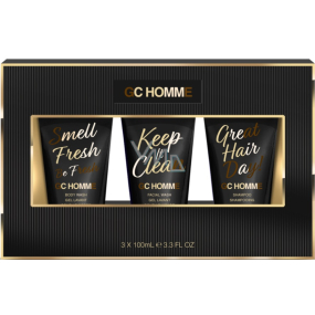 Grace Cole GC Homme čisticí gel na pleť 100 ml + šampon 100 ml + mycí gel 100 ml, kosmetická sada pro muže