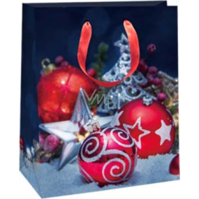 Ditipo Dárková papírová taška 18 x 10 x 22,7 cm Glitter Vánoční tmavá - červené ozdoby