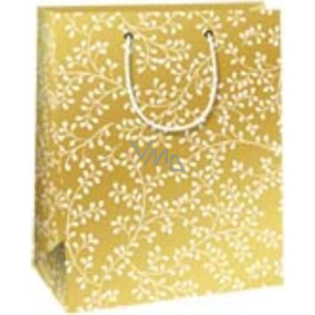 Ditipo Dárková papírová taška 18 x 10 x 22,7 cm Vánoční zlatá - bílé větvičky