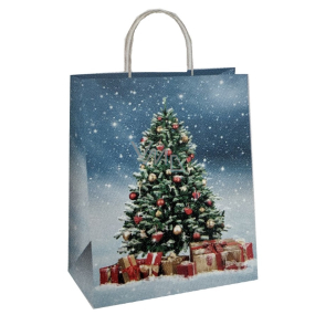 Ditipo Dárková papírová taška 18 x 8 x 24 cm EKO Vánoční modrá - stromek s dárky