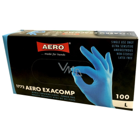 Aero Exacomp Rukavice hygienické jednorázové nitrilové antialergenní nepudrované, velikost L, box 100 kusů modré
