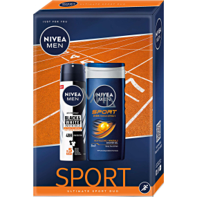 Nivea Men Sport sprchový gel 250 ml + Black & White Ultimate Impact antiperspirant sprej 150 ml, kosmetická sada pro muže