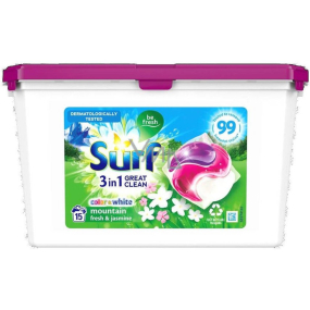 Surf Mountain Fresh & Jasmin gelové kapsle na praní barevného a bílého prádla 15 dávek 318 g