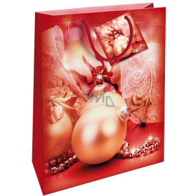 Nekupto Dárková papírová taška 32,5 x 26 x 13 cm Vánoční červená s baňkami