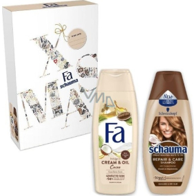Fa Cream & Oil Cacao & Coco sprchový gel 250 ml + Schauma Repair & Care šampon na vlasy 250 ml, kosmetická sada pro ženy