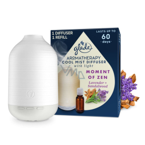 Glade Aromatherapy Cool Mist Diffuser Moment of Zen Lavender + Sandalwood difuzér led podsvícení, barva bílá, 1 + 17,4 ml