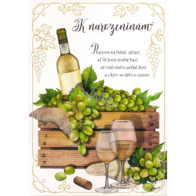 Albi Hrací přání do obálky K narozeninám Zátiší s hrozny a vínem Vínečko bílé Jožka Severin 14,8 x 21 cm