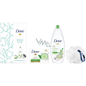 Dove Beauty For All Fresh Refreshing sprchový gel 250 ml + Go Fresh toaletní mýdlo 100 g + mycí houba, kosmetická sada pro ženy