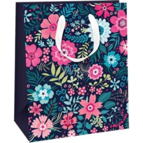 Ditipo Dárková papírová taška 26,4 x 32,4 x 13,7 cm Glitter růžové a modré květy