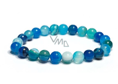 Achát modrý jezerní náramek elastický přírodní kámen, kulička 8 mm / 16 - 17 cm, klid - ochrana - síla - harmonie
