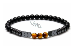 Onyx / Tygří oko / Hematit náramek elastický přírodní kámen matný, kulička 8 mm / 16 - 17 cm