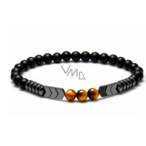 Onyx / Tygří oko / Hematit náramek elastický přírodní kámen matný, kulička 8 mm / 16 - 17 cm