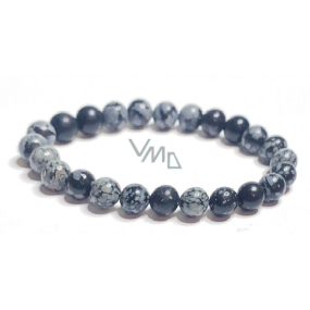 Obsidian vločkový náramek elastický přírodní kámen, kulička 8 mm / 16 - 17 cm, kámen záchrany