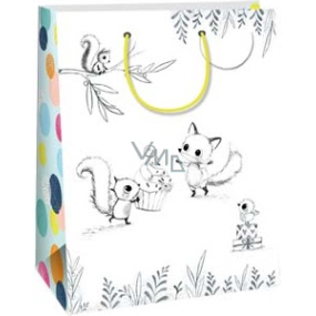 Ditipo Dárková papírová taška 22 x 10 x 29 cm Kreativ bílá - liška a veverka