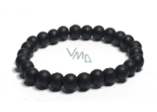 Achát černý matný náramek elastický přírodní kámen, kulička 8 mm / 16 - 17 cm, dodává odvahu a sílu