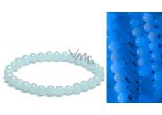 Jade Luminois Light Fosforeskující, modře svítí ve tmě, náramek elastický přírodní kámen, kulička 6 mm / 16 - 17 cm