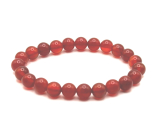 Achát červený elastický přírodní kámen, kulička 8 mm / 16 - 17 cm, dodává odvaku a sílu