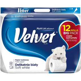 Velvet Soft White jemný bílý toaletní papír s motivem ledních medvídků 3 vrstvý 12 kusů