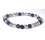 Fluorit purpurovo-čirý náramek elastický přírodní kámen, kulička 6 mm / 16 -17 cm, kámen géniů