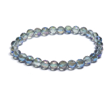 Křišťál Aqua aura modrá fazet polopokovený povrch, náramek elastický přírodní kámen, kulička 6 mm / 16 - 17 cm, kámen kamenů