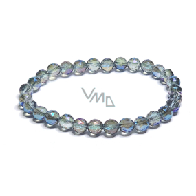 Křišťál Aqua aura modrá fazet polopokovený povrch, náramek elastický přírodní kámen, kulička 6 mm / 16 - 17 cm, kámen kamenů