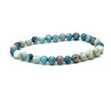 Larimar náramek elastický přírodní kámen, kulička 6 mm / 16 - 17 cm, kámen bájné Atlantidy
