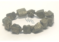 Pyrit železný náramek elastický přírodní kámen vyrobený ze zaoblených kamenů 10 - 14 mm / 16 - 17 cm, mistr sebevědomí a hojnosti