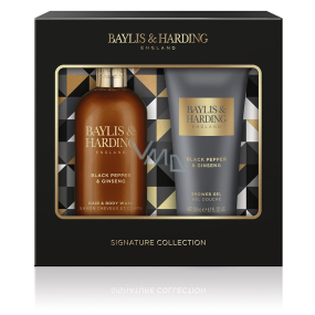 Baylis & Harding Černý pepř a ženšen mycí gel a šampon na vlasy 300 ml + sprchový gel 200 ml, kosmetická sada pro muže
