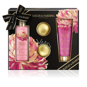 Baylis & Harding Tajemná růže koupelový a sprchový krém 300 ml + mléko na ruce a tělo 200 ml + šumivá koule do koupele 2 x 75 g, kosmetická sada pro ženy