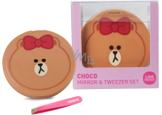 Line Friends Choco kompaktní zrcátko dvojité s pinzetou 5 cm