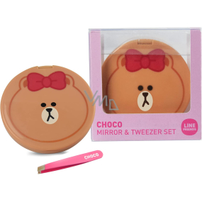 Line Friends Choco kompaktní zrcátko dvojité s pinzetou 5 cm