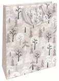 Nekupto Dárková papírová taška 32,5 x 26 x 13 cm Vánoční stromky stříbrná