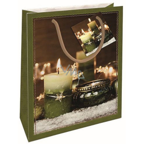 Nekupto Dárková papírová taška 23 x 18 x 10 cm Vánoční svíčka zelená