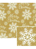 Nekupto Dárkový balicí papír vánoční 70 x 1000 cm Zlatý bílé vločky, nápis
