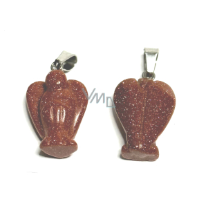 Goldstone zlatý Anděl strážný přívěsek ručně broušený 2 - 2,2 cm, kámen ambicí