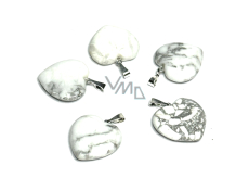 Magnezit / Howlit bílý Srdce přívěsek přírodní kámen 20 mm, očistný kámen