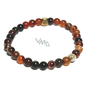 Sardonyx náramek elastický přírodní kámen, kulička 6 mm / 16 - 17 cm, kámen štěstí a životní síly