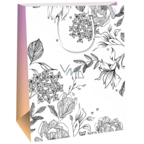 Ditipo Dárková papírová taška 22 x 10 x 29 cm Kreativ Bílá černé květy a lístečky