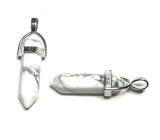 Magnezit / Howlit bílý kyvadlo šestihran přívěsek přírodní kámen 41 x 13 mm, očistný kámen