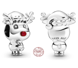 Charm Sterlingové stříbro 925 Rudolf s červeným nosem sob, korálek na náramek Vánoce