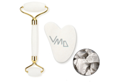 Křemen Gua Sha 5 x 8 cm + váleček masážní 14 x 5,5 cm redukuje vrásky, otoky, zlepšuje pružnost pokožky, sada bez obalu