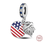 Charm Sterlingové stříbro 925 USA vlajka + orel, 2v1 přívěsek na náramek cestování