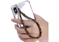 Tygří oko přívěsek na mobilní telefon proti ztrátě, přírodní kámen korálek 6 mm / 26,5 cm, kámen slunce a země, přináší štěstí a bohatství