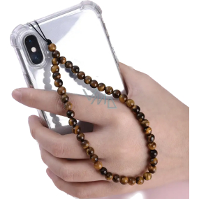 Tygří oko přívěsek na mobilní telefon proti ztrátě, přírodní kámen korálek 6 mm / 26,5 cm, kámen slunce a země, přináší štěstí a bohatství