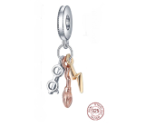 Charm Sterlingové stříbro 925 Harry Potter - Brýle, Nimbus 2000 a blesk, 3v1 přívěsek na náramek