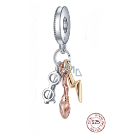 Charm Sterlingové stříbro 925 Harry Potter - Brýle, Nimbus 2000 a blesk, 3v1 přívěsek na náramek