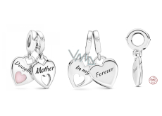 Charm Sterlingové stříbro 925 Srdíčkové přívěsky Matka a dcera - double heart, 2v1 přívěsek na náramek rodina