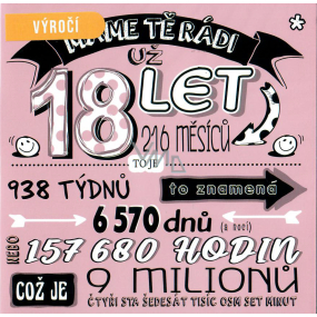 Nekupto přání Výročí 18 let 150 x 150 mm Máme tě rádi už 18 let růžové