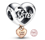 Charm Sterlingové stříbro 925 Srdce a nápis Miluji tě sestro - Love you Sister, korálek na náramek rodina