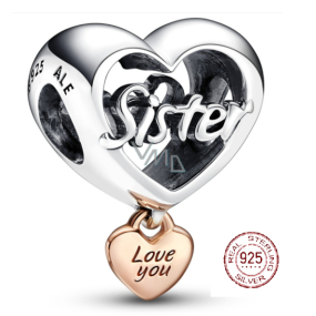 Charm Sterlingové stříbro 925 Srdce a nápis Miluji tě sestro - Love you Sister, korálek na náramek rodina